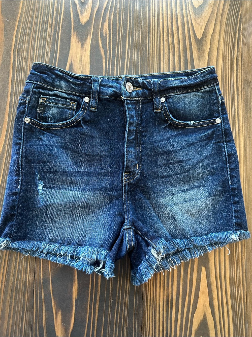 KanCan Dark Blue Frayed Hem Denim Shorts